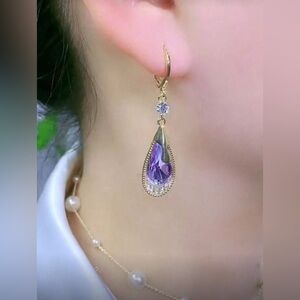 Gold and Purple Drop Earrings